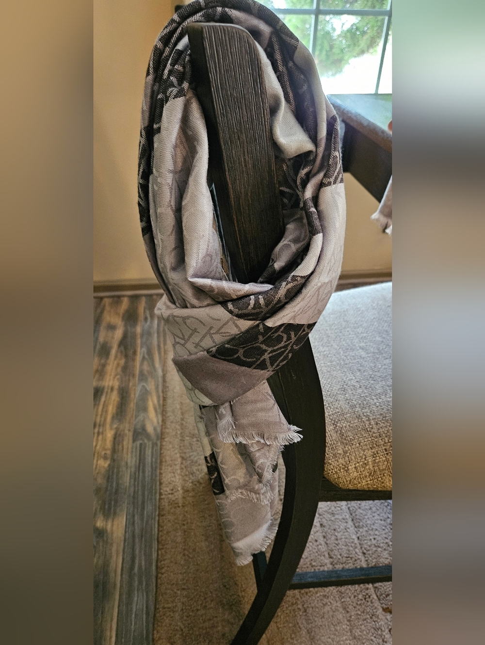 Calvin Klein Gray and Black Logo Jacquard Scarf